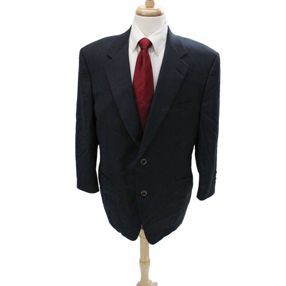 Canali Mens Dark Blue 100% Wool Classic Solid Blazer Size 52